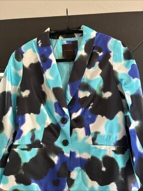 The Limited, Turquoise & Black Abstract Print Blazer, S: XS
